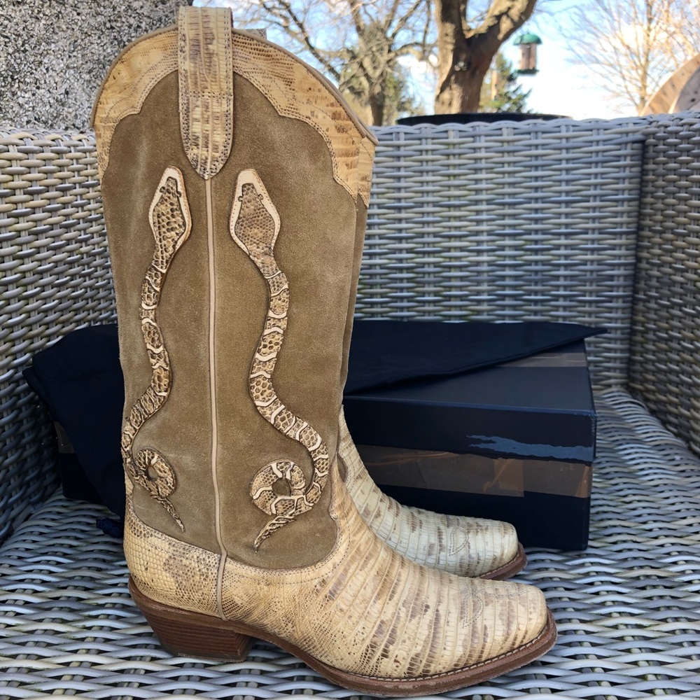 Ralph Lauren Collection Snake Boots 8 Cowboy Padma